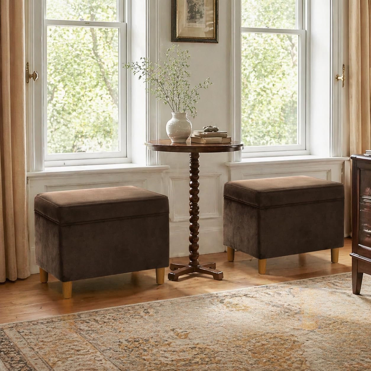 image:imageHomePop 24 Medium Storage Ottoman Cream Chevron WovenChocolate Brown Velvet