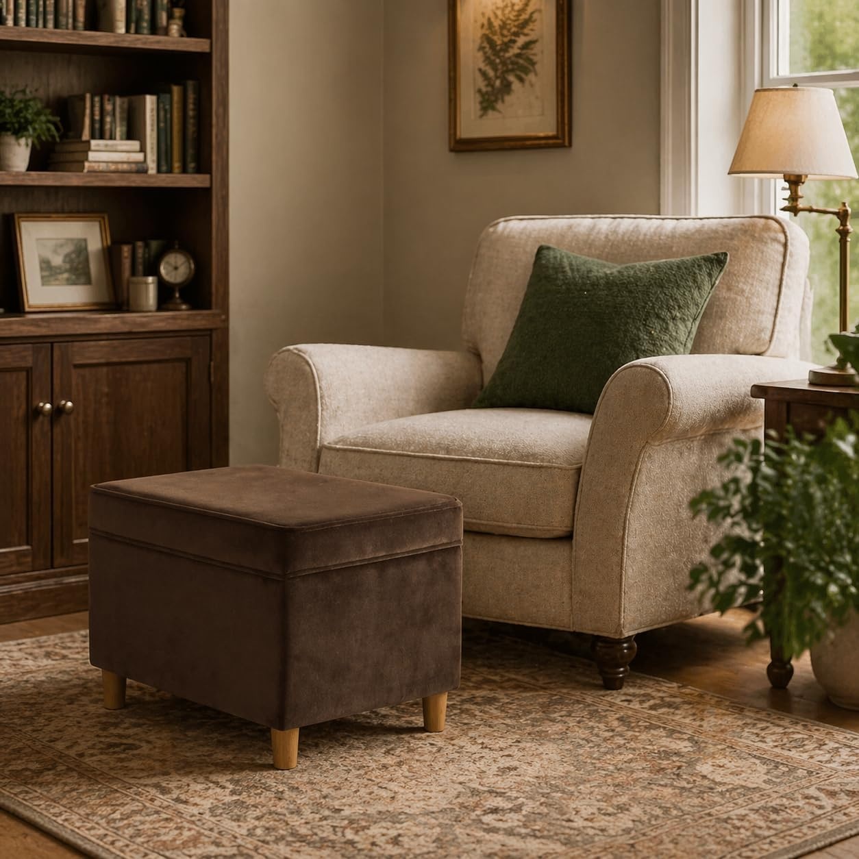 image:imageHomePop 24 Medium Storage Ottoman Cream Chevron WovenChocolate Brown Velvet