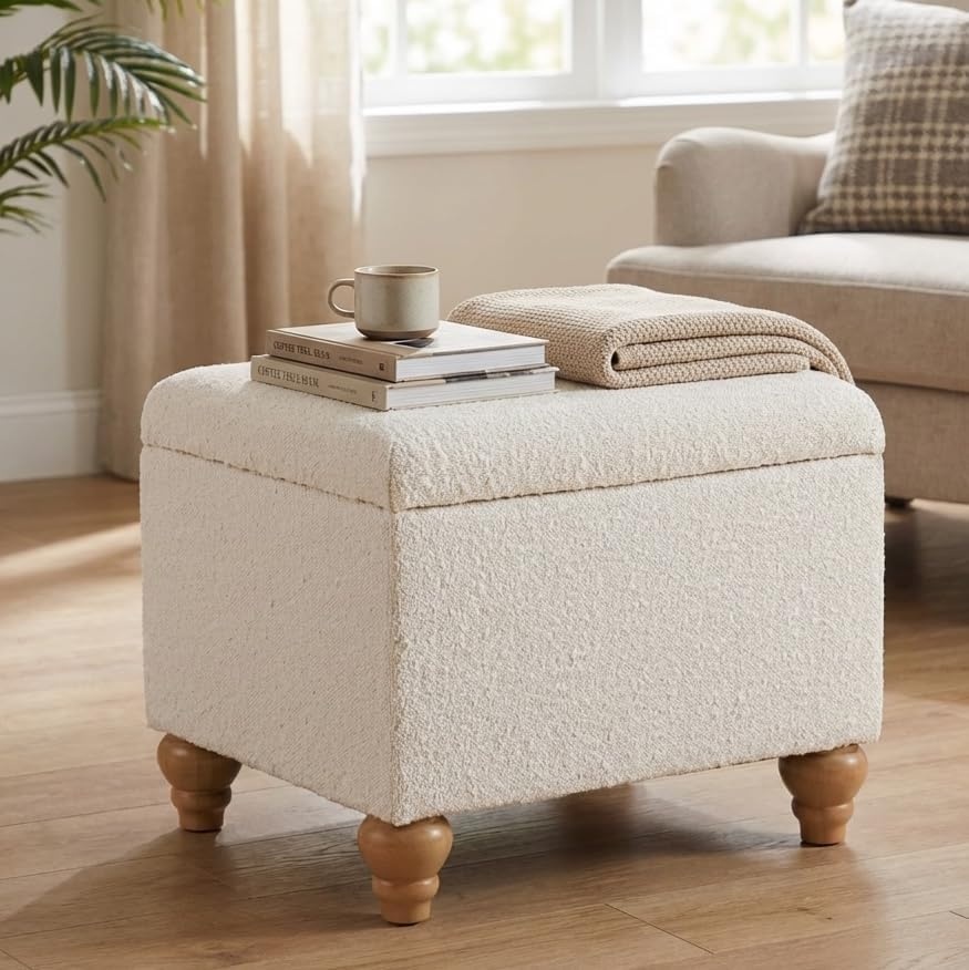 image:imageHomePop 24 Medium Storage Ottoman Cream Chevron WovenCream Boucle
