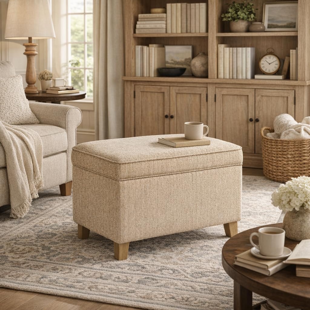 image:imageHomePop 24 Medium Storage Ottoman Cream Chevron WovenCream Woven