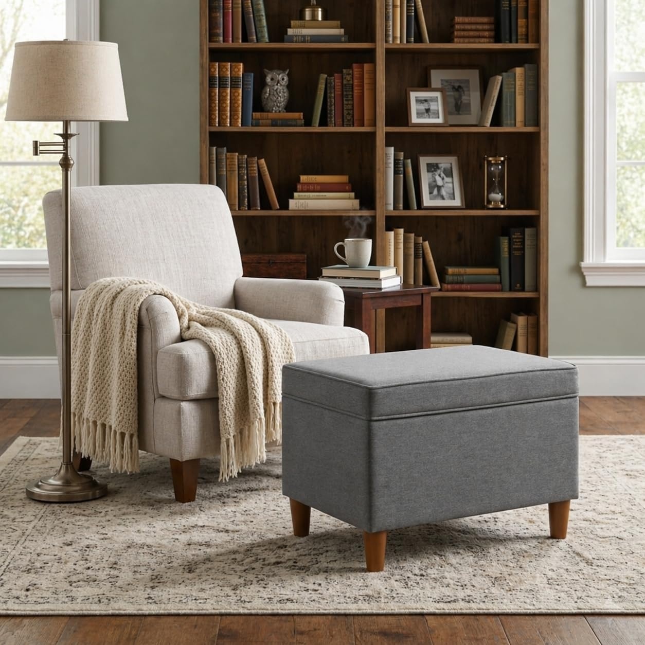 image:imageHomePop 24 Medium Storage Ottoman Cream Chevron WovenGary