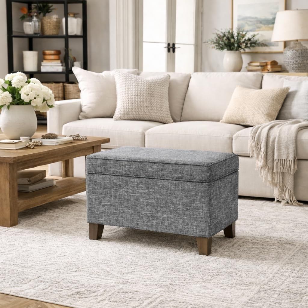 image:imageHomePop 24 Medium Storage Ottoman Cream Chevron WovenGrey