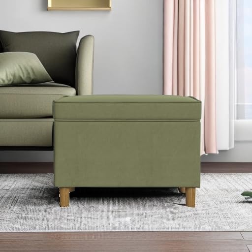 image:imageHomePop 24 Medium Storage Ottoman Cream Chevron WovenLight Sage Green Velvet