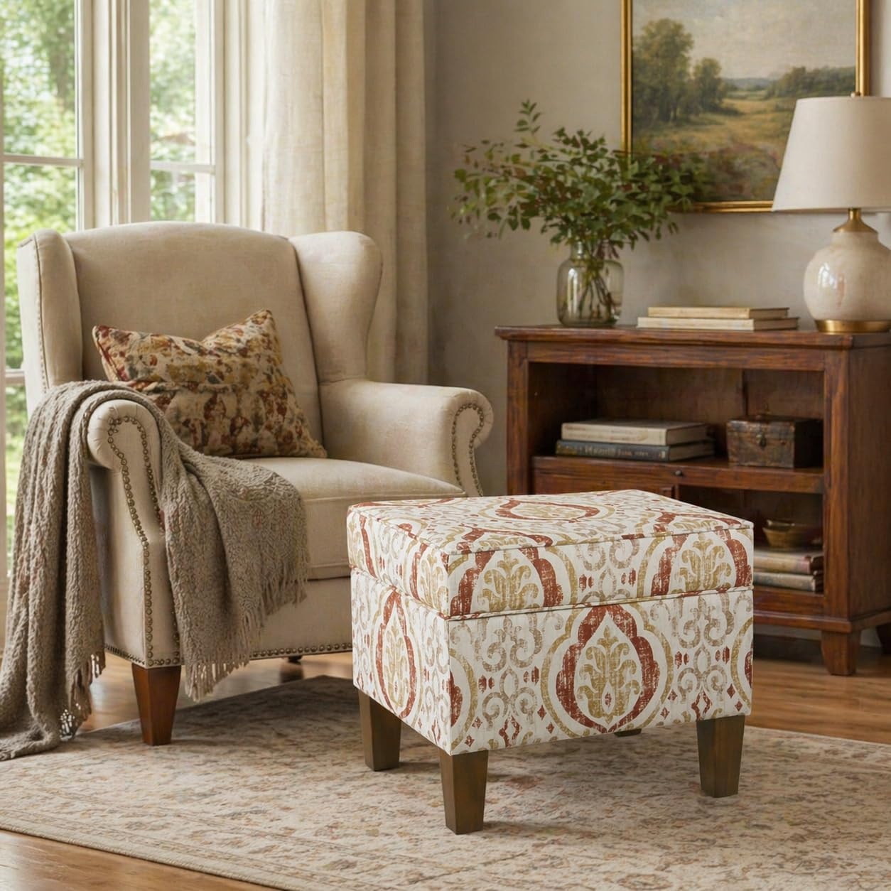 image:imageHomePop 24 Medium Storage Ottoman Cream Chevron WovenOrange