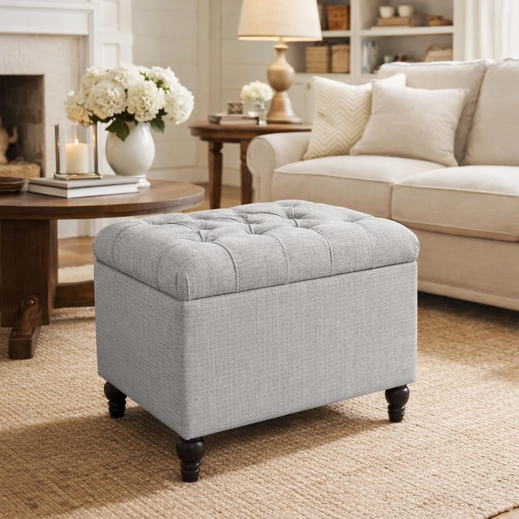 image:imageHomePop 24 Medium Storage Ottoman Cream Chevron WovenPewter Gray