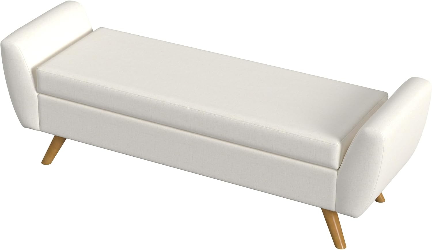 image:imageHomePop 60 Modern Storage Bench with Wood Legs Sand Faux LeatherCream Woven