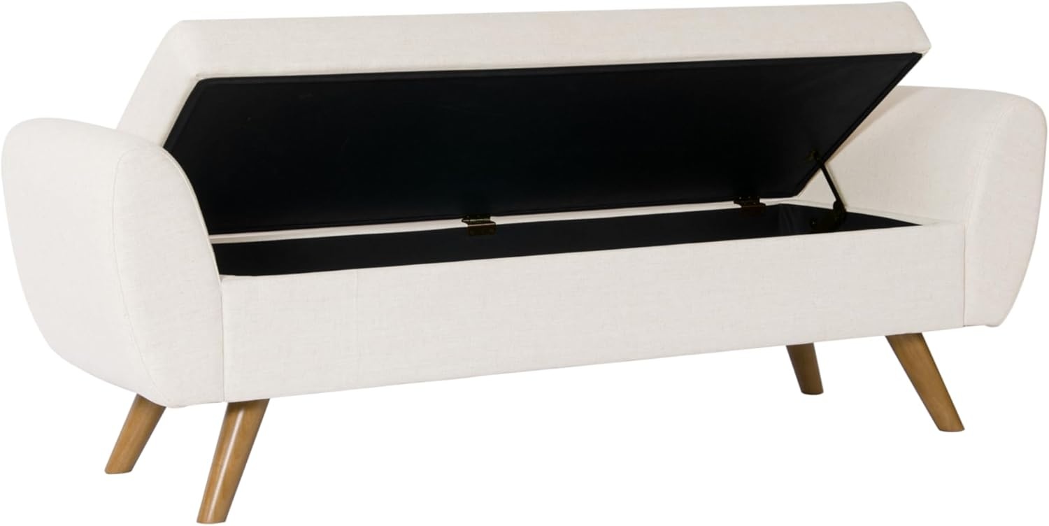 image:imageHomePop 60 Modern Storage Bench with Wood Legs Sand Faux LeatherCream Woven