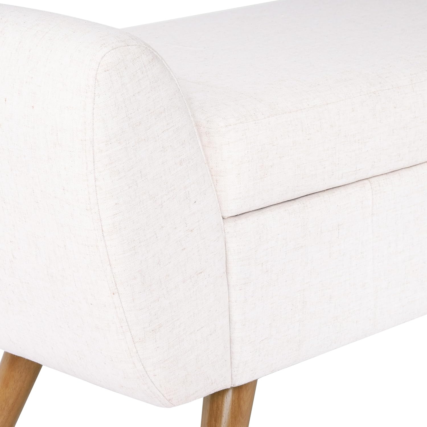 image:imageHomePop 60 Modern Storage Bench with Wood Legs Sand Faux LeatherCream Woven