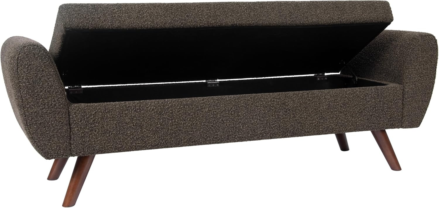 image:imageHomePop 60 Modern Storage Bench with Wood Legs Sand Faux LeatherDark Brown Boucle
