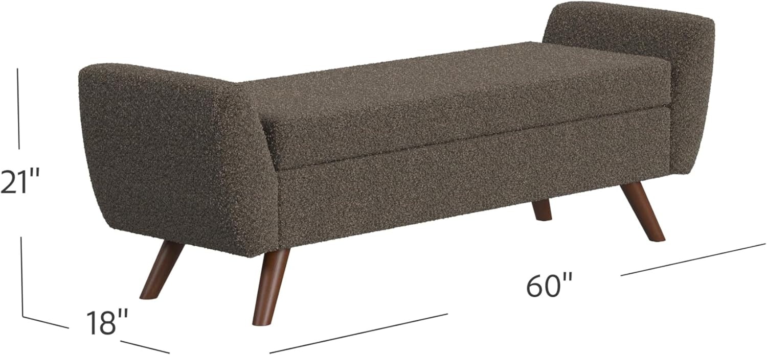 image:imageHomePop 60 Modern Storage Bench with Wood Legs Sand Faux LeatherDark Brown Boucle