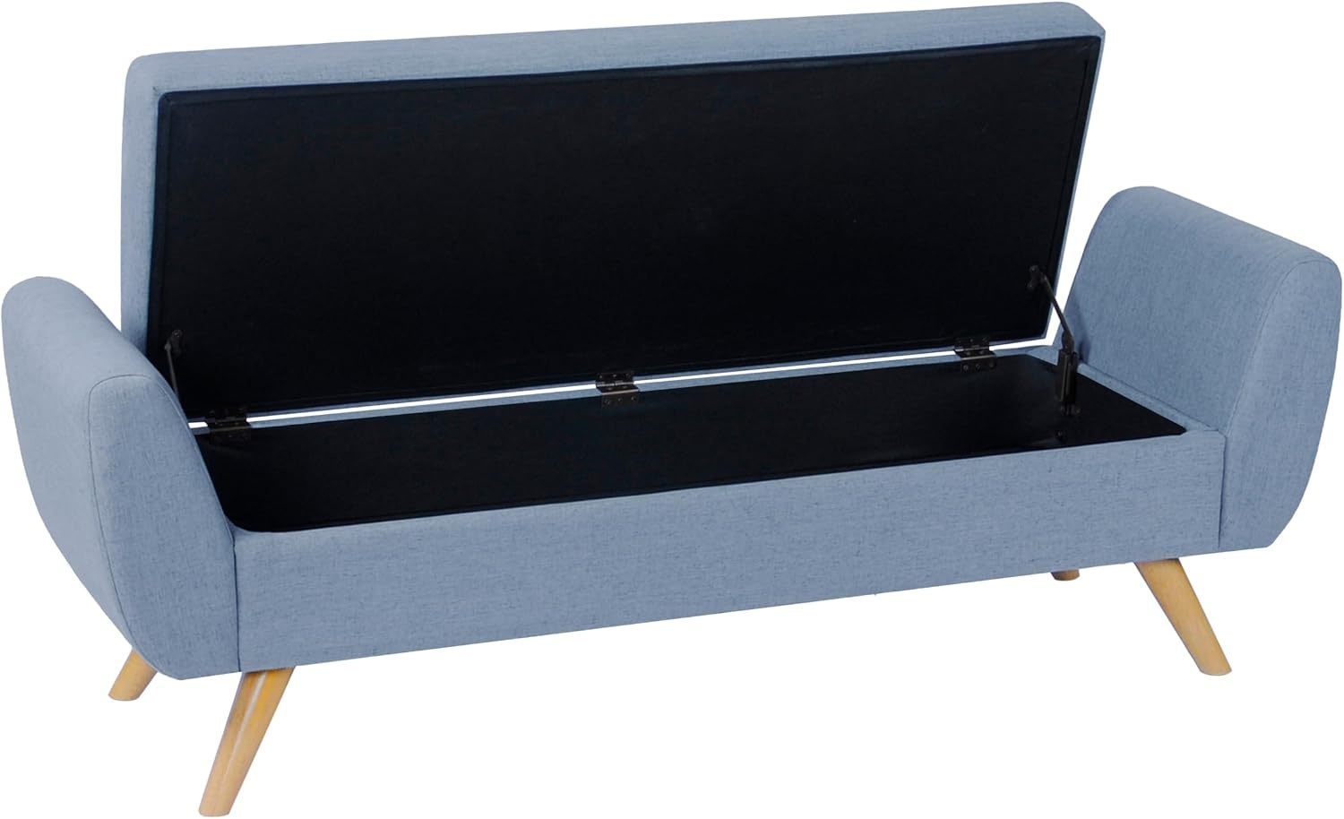 image:imageHomePop 60 Modern Storage Bench with Wood Legs Sand Faux LeatherFrench Blue Woven