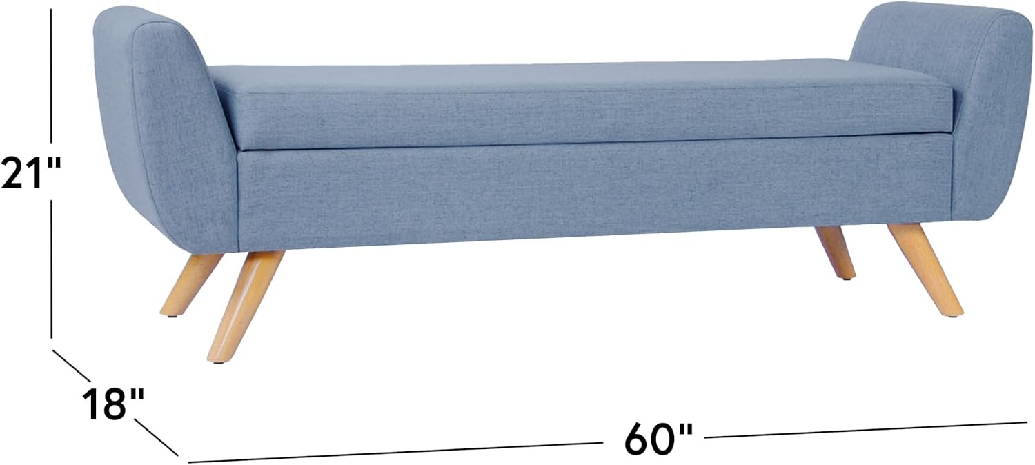 image:imageHomePop 60 Modern Storage Bench with Wood Legs Sand Faux LeatherFrench Blue Woven