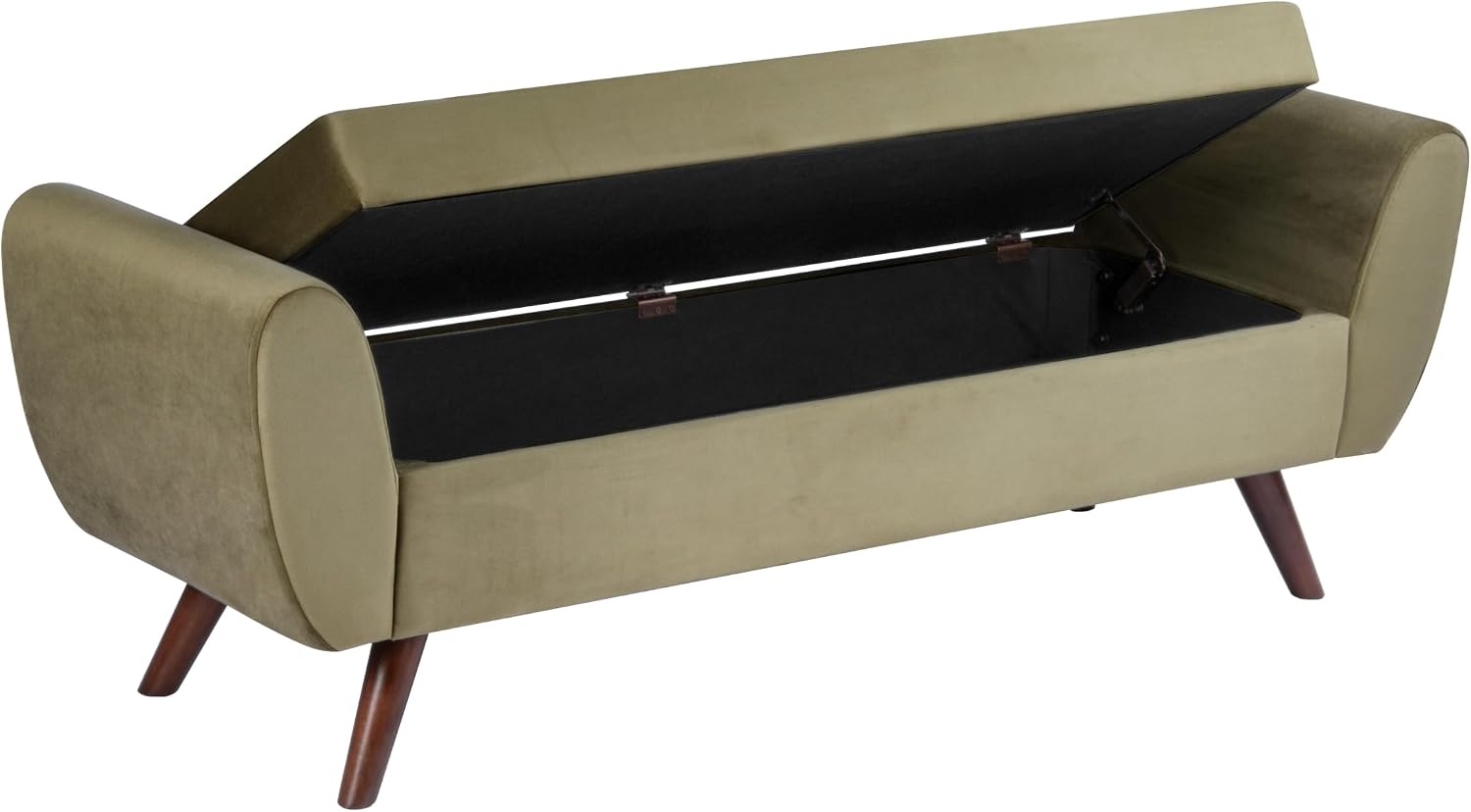 image:imageHomePop 60 Modern Storage Bench with Wood Legs Sand Faux LeatherLight Sage Green Velvet