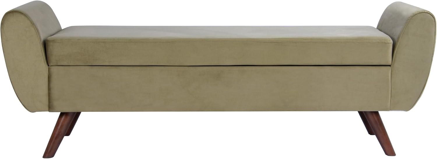 image:imageHomePop 60 Modern Storage Bench with Wood Legs Sand Faux LeatherLight Sage Green Velvet