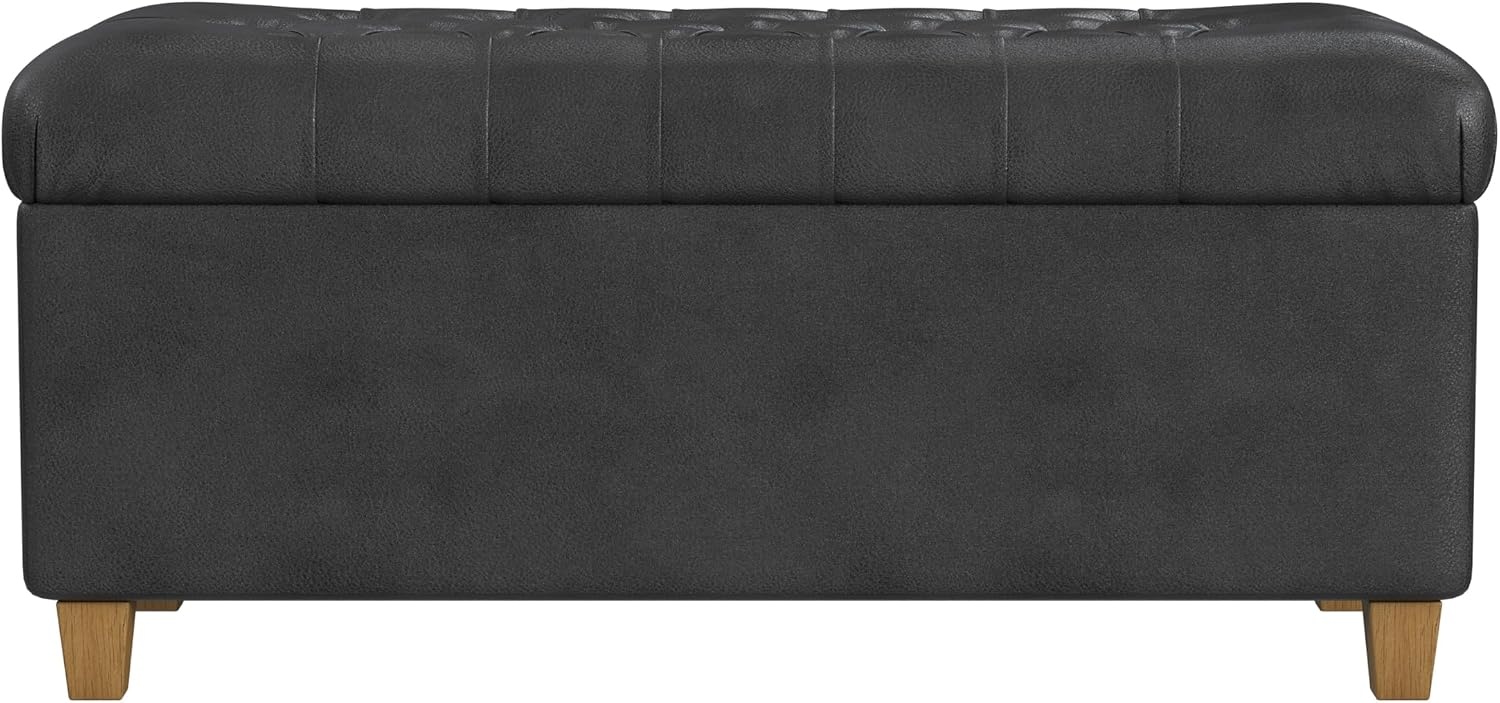 image:imageHomePop Malmo 36 Storage Bench Gray Striped PatternBlack Faux Leather