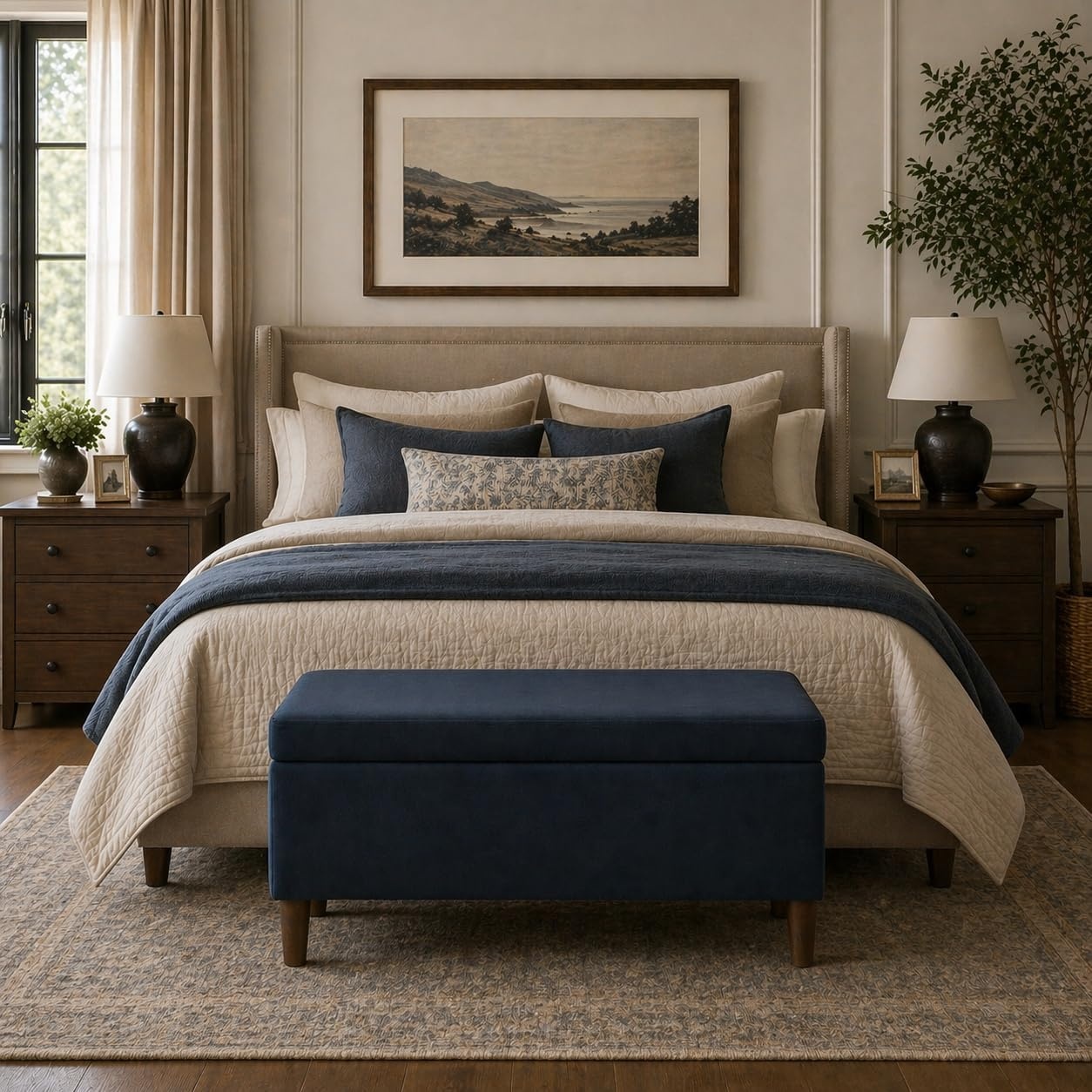image:imageHomePop Malmo 36 Storage Bench Gray Striped PatternBlue Velvet