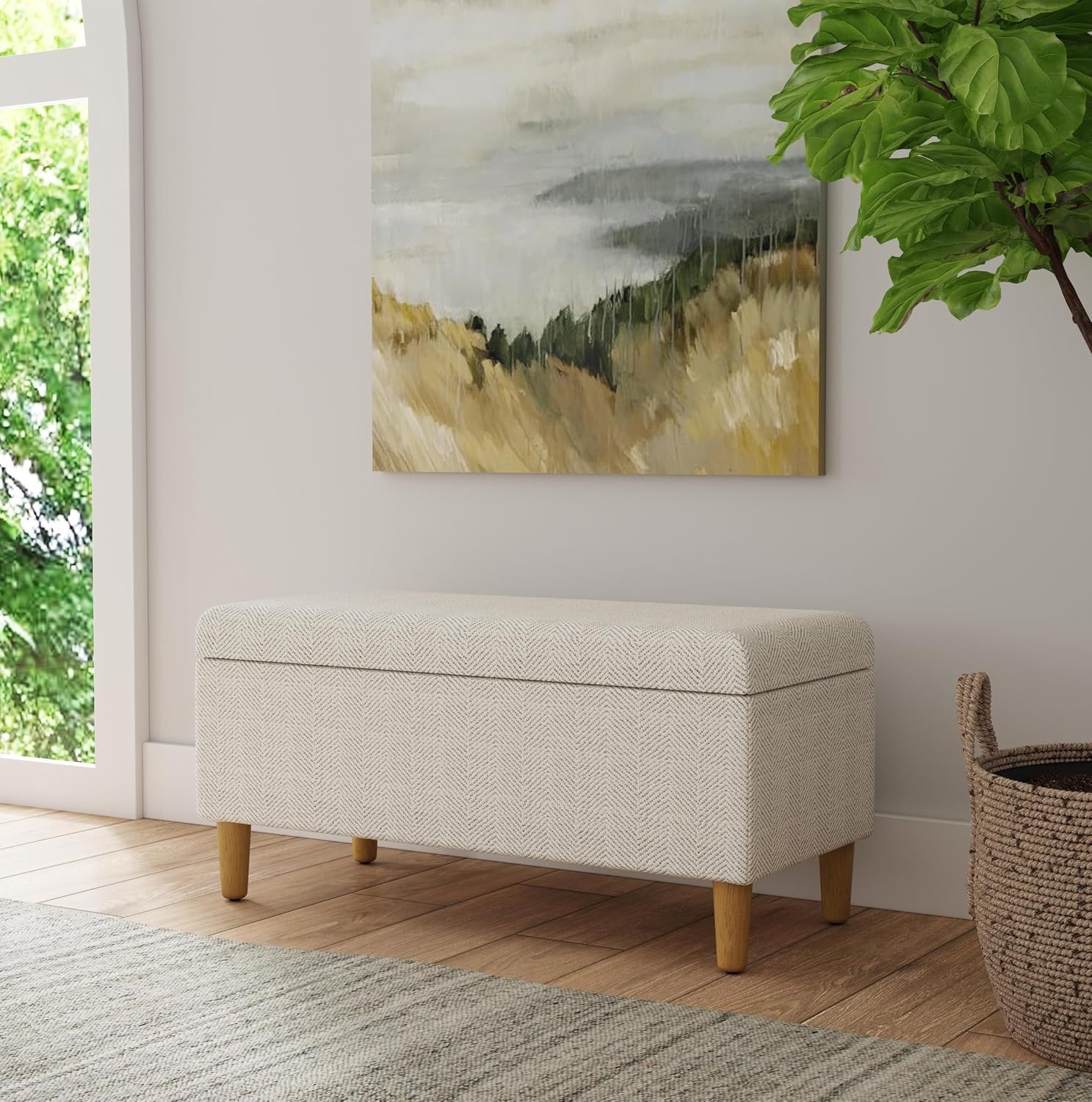 image:imageHomePop Malmo 36 Storage Bench Gray Striped PatternCream Chevron Woven