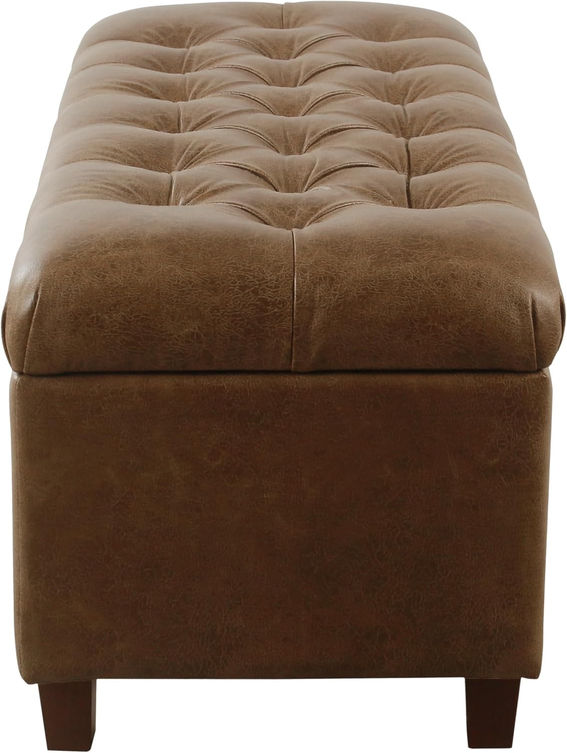 image:imageHomePop Malmo 36 Storage Bench Gray Striped PatternDistressed Brown Faux Leather