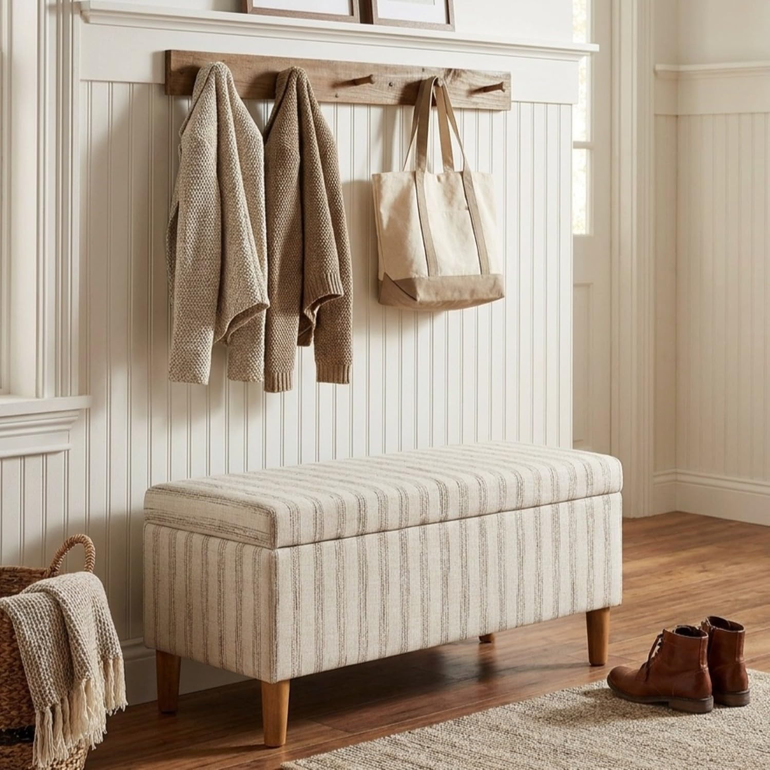 image:imageHomePop Malmo 36 Storage Bench Gray Striped PatternGray and Cream Stripe
