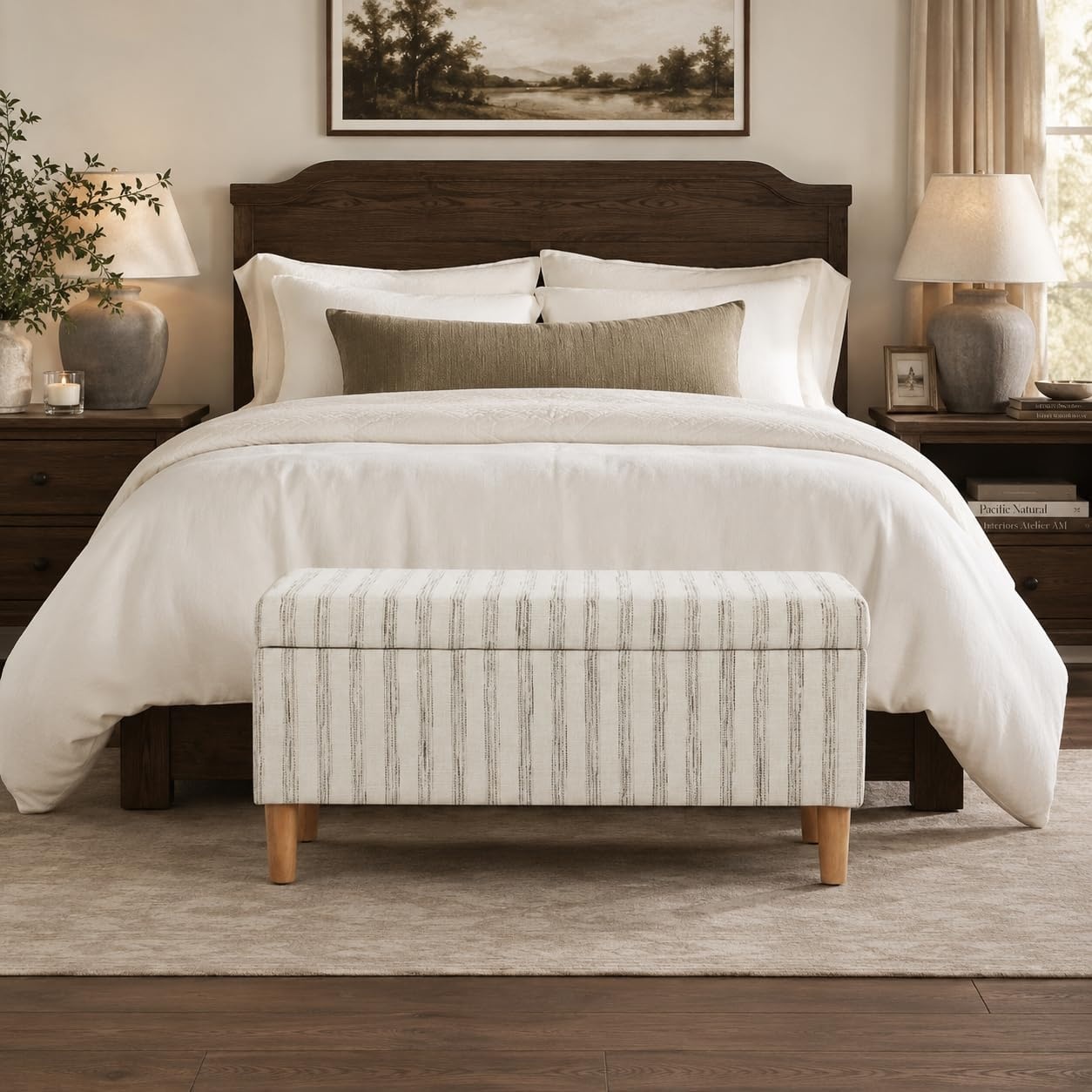 image:imageHomePop Malmo 36 Storage Bench Gray Striped PatternGray and Cream Stripe