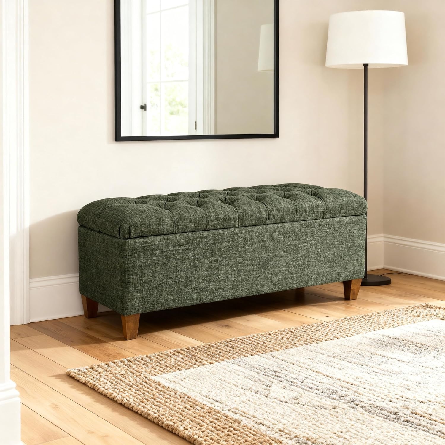 image:imageHomePop Malmo 36 Storage Bench Gray Striped PatternGreen Clover Fabric