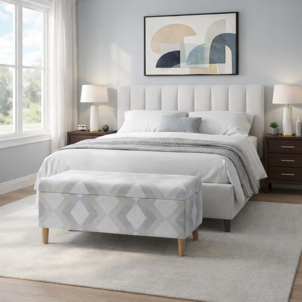 image:imageHomePop Malmo 36 Storage Bench Gray Striped PatternNatural Woven Geo