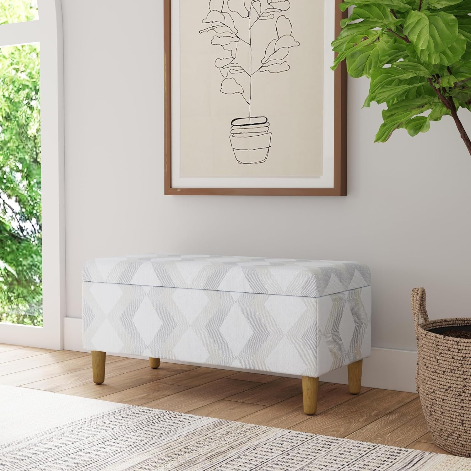 image:imageHomePop Malmo 36 Storage Bench Gray Striped PatternNatural Woven Geo