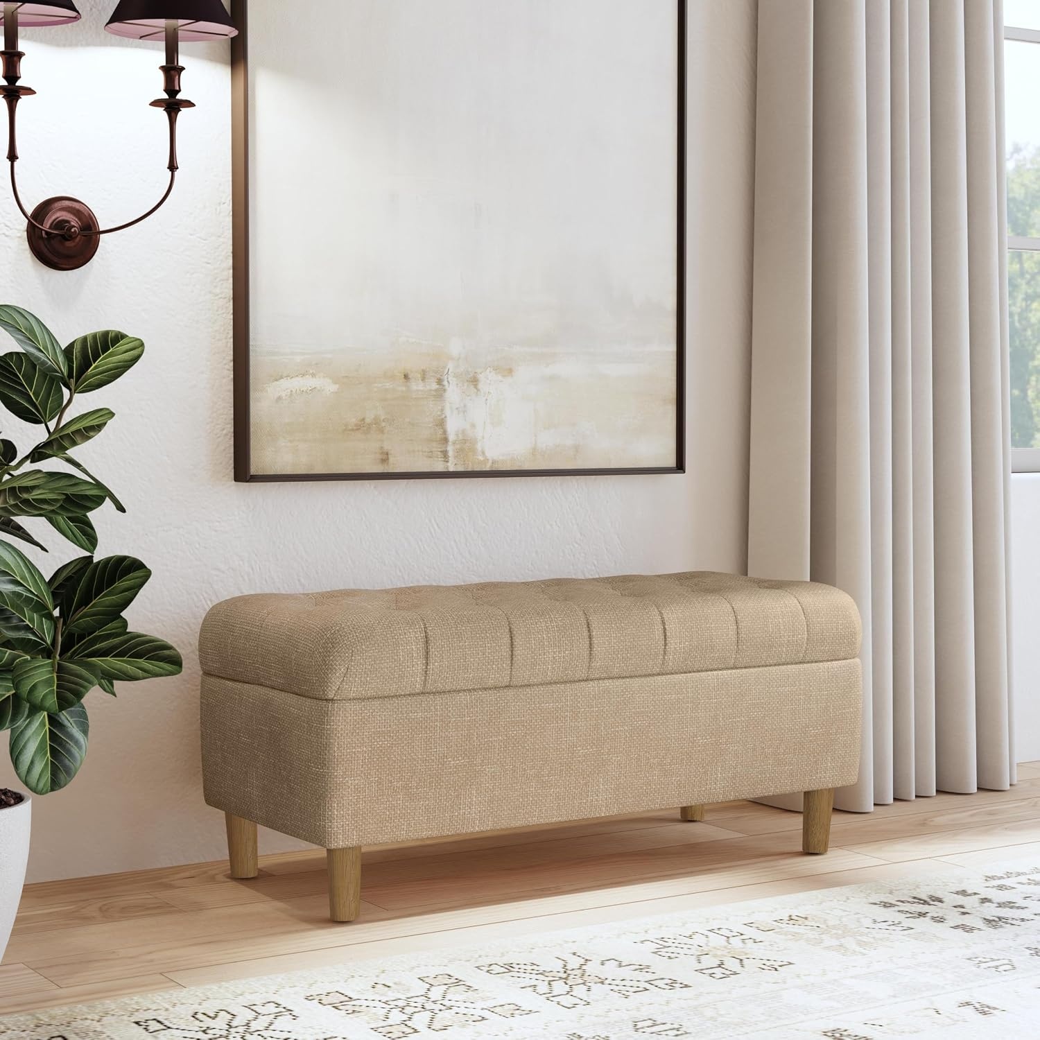 image:imageHomePop Malmo 36 Storage Bench Gray Striped PatternOatmeal Textured Fabric