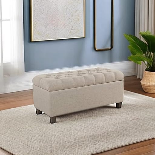 image:imageHomePop Malmo 36 Storage Bench Gray Striped PatternTan