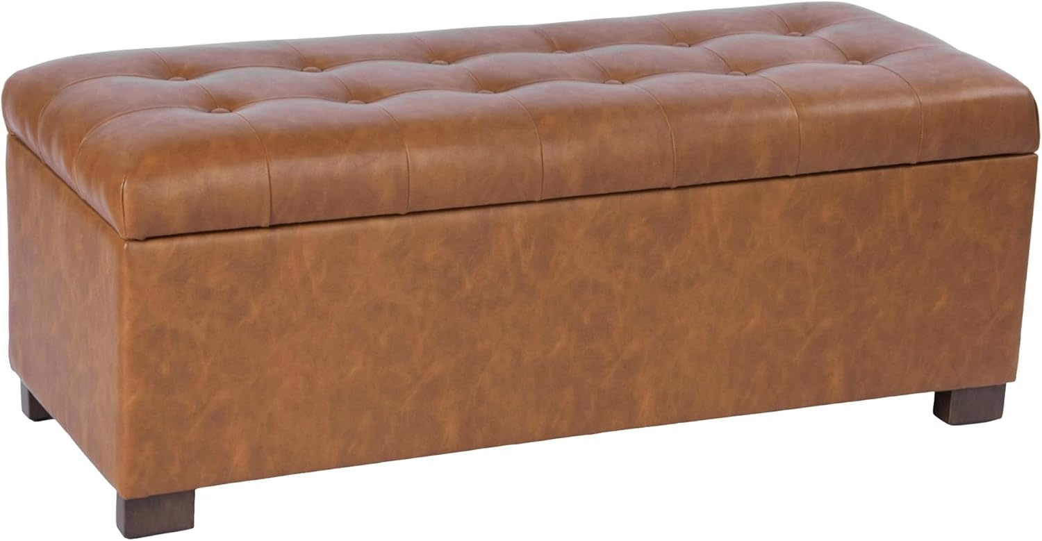 image:imageHomePop Malmo 36 Storage Bench Gray Striped PatternVintage Saddle Brown