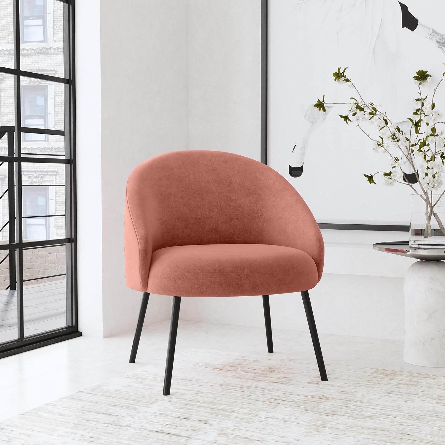 image:imageHomepop Home Decor Upholstered Modern Accent Chair Accent Chairs for Living Room amp Bedroom Decorative Home Furniture Sherpa CreamBlush Velvet