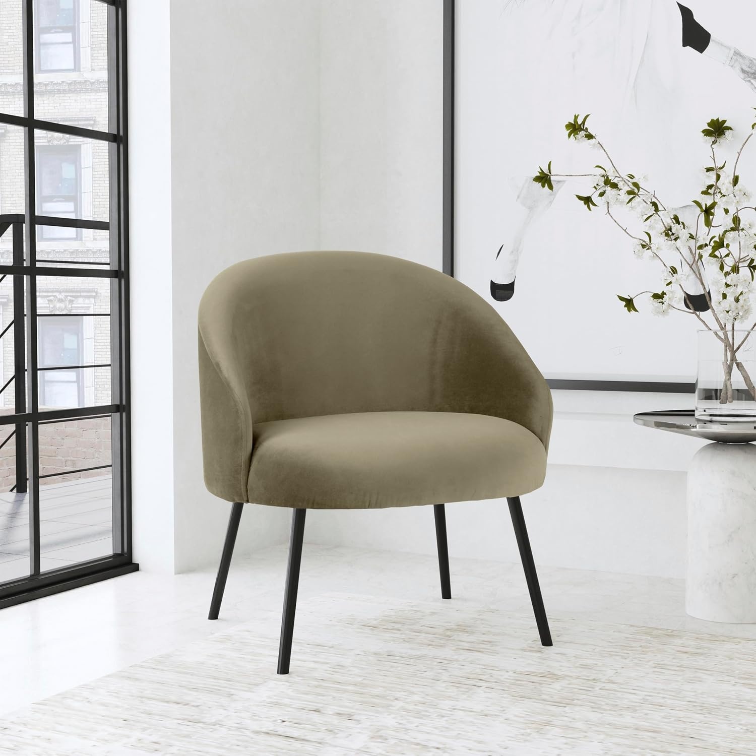image:imageHomepop Home Decor Upholstered Modern Accent Chair Accent Chairs for Living Room amp Bedroom Decorative Home Furniture Sherpa CreamLight Sage Green Velvet