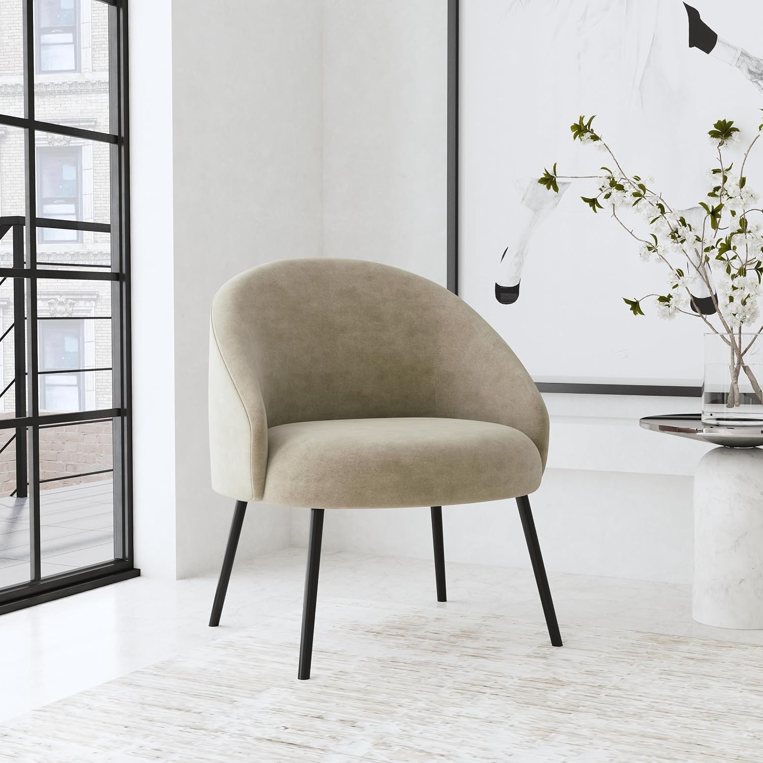 image:imageHomepop Home Decor Upholstered Modern Accent Chair Accent Chairs for Living Room amp Bedroom Decorative Home Furniture Sherpa CreamTaupe Velvet