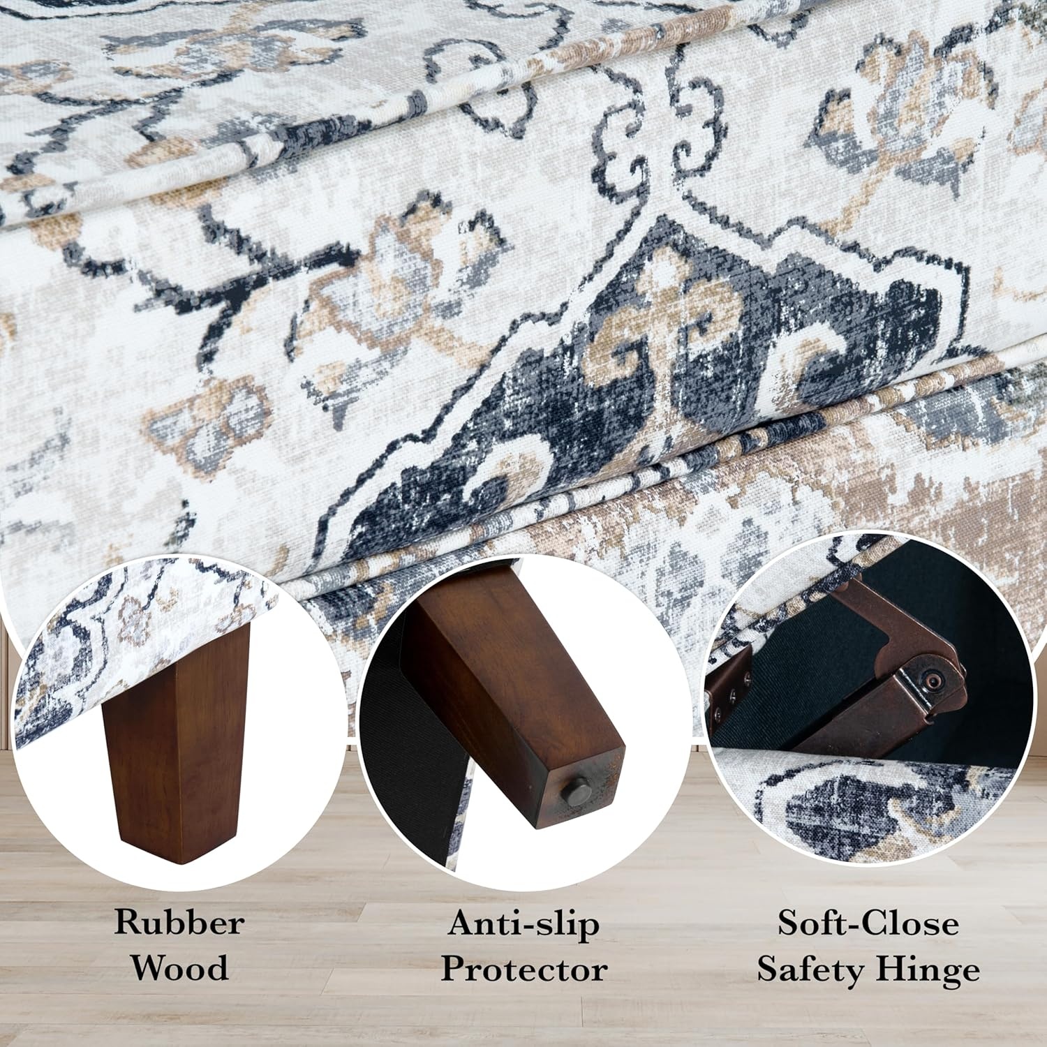 image:imageSpatial Order 24 Medium Tufted Storage Ottoman Espresso Brown Faux LeatherAntiqued Ebony Cream