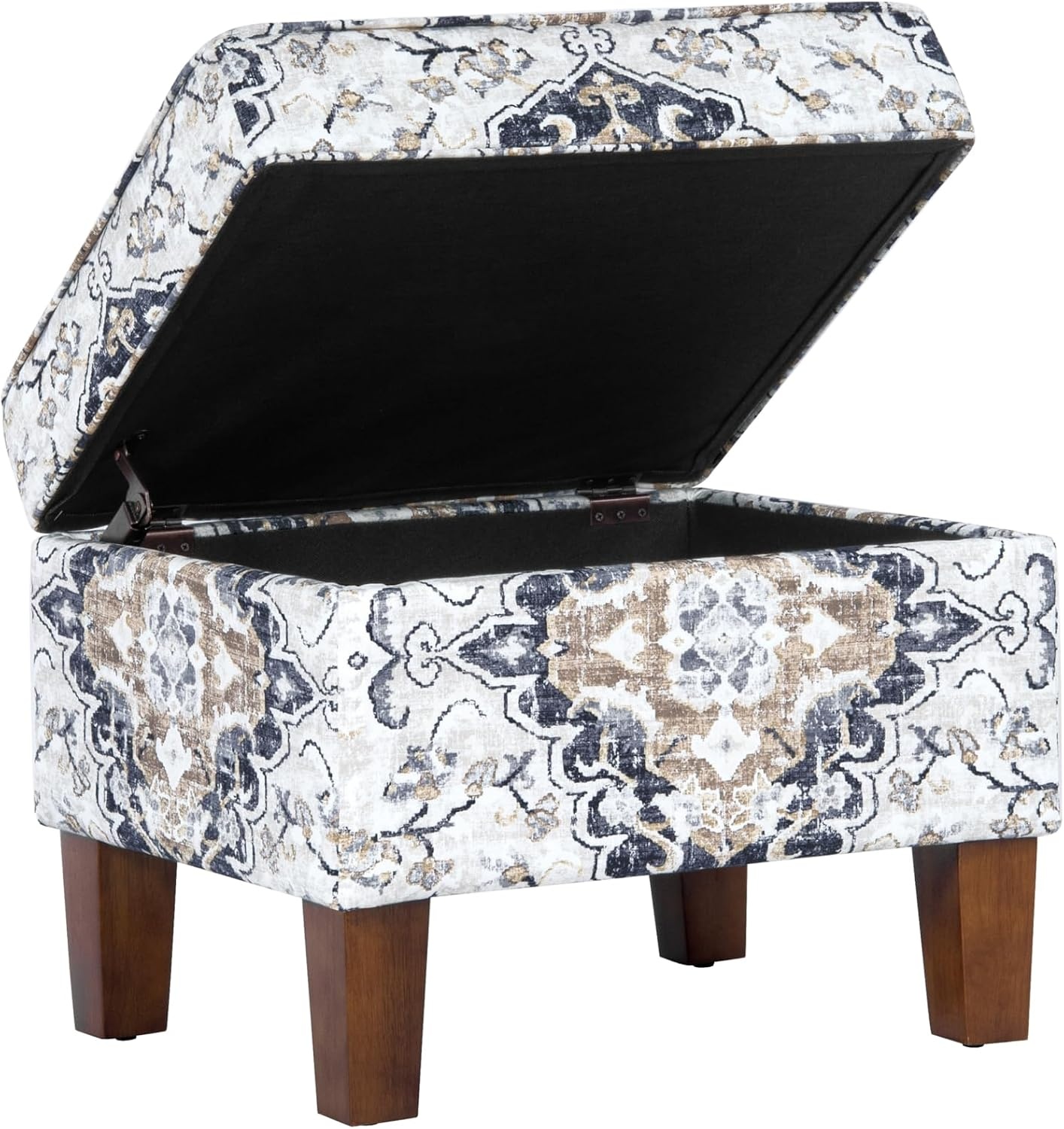 image:imageSpatial Order 24 Medium Tufted Storage Ottoman Espresso Brown Faux LeatherAntiqued Ebony Cream