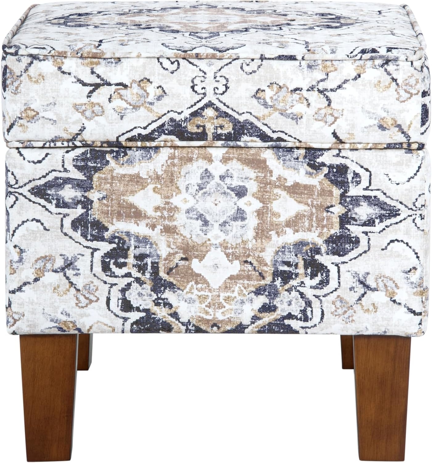 image:imageSpatial Order 24 Medium Tufted Storage Ottoman Espresso Brown Faux LeatherAntiqued Ebony Cream