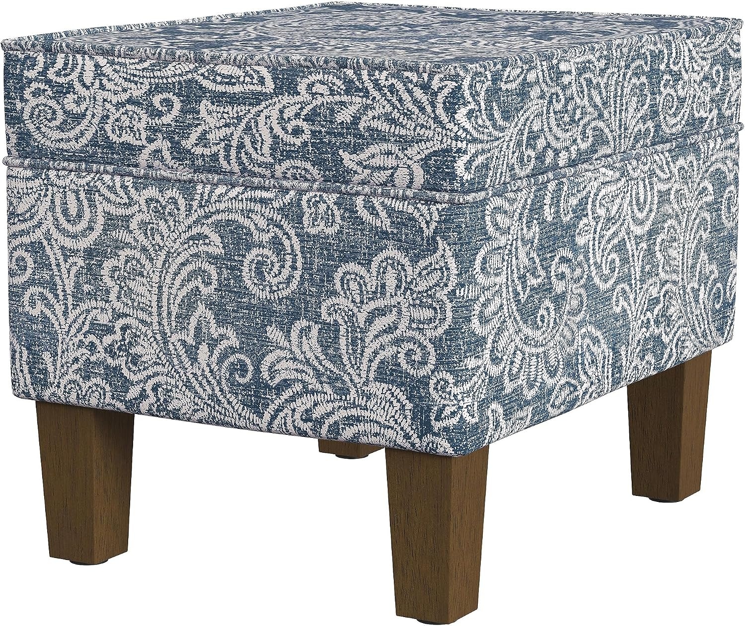image:imageSpatial Order 24 Medium Tufted Storage Ottoman Espresso Brown Faux LeatherBlue Denim Jacobean Print