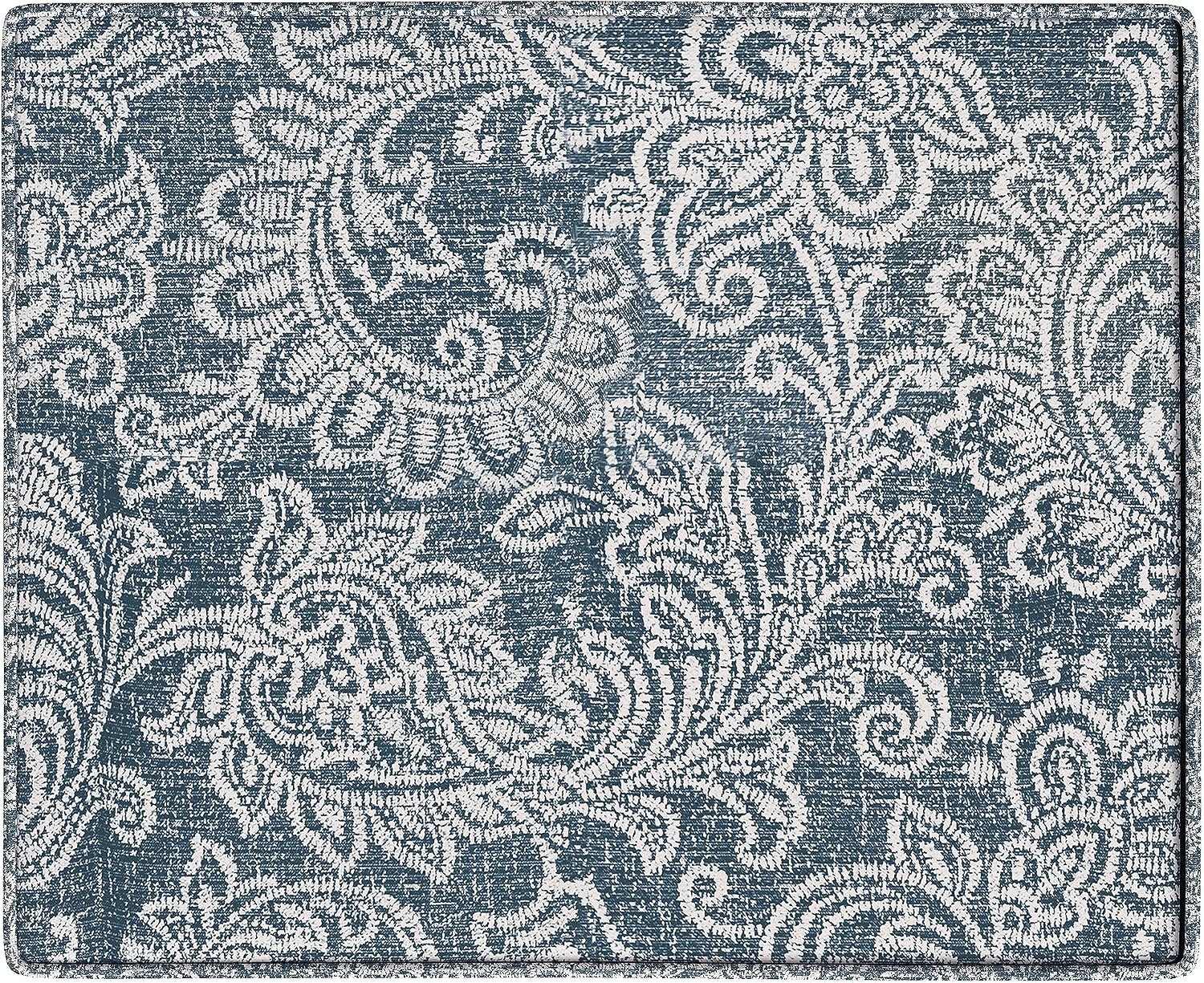 image:imageSpatial Order 24 Medium Tufted Storage Ottoman Espresso Brown Faux LeatherBlue Denim Jacobean Print