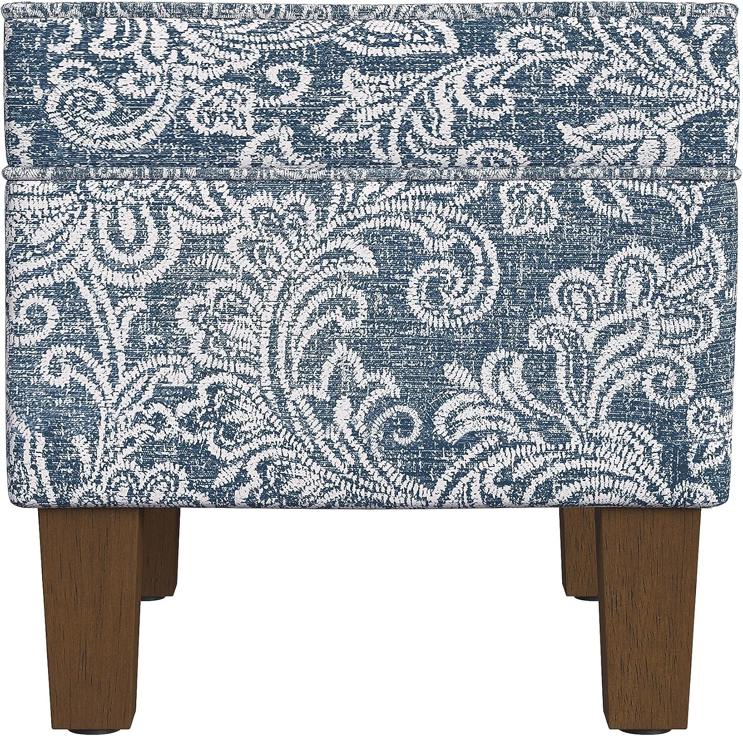 image:imageSpatial Order 24 Medium Tufted Storage Ottoman Espresso Brown Faux LeatherBlue Denim Jacobean Print