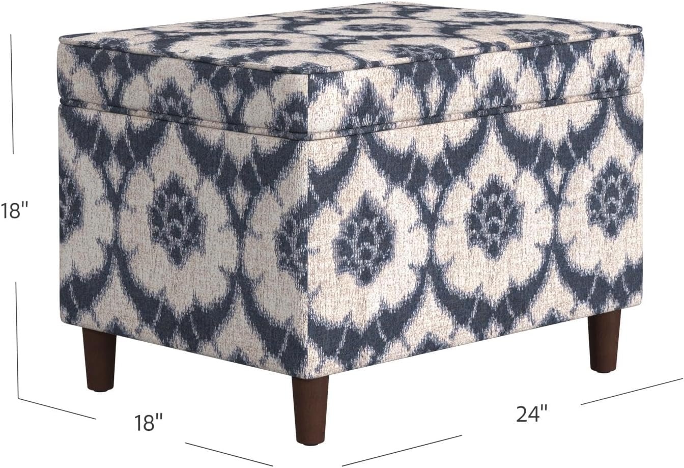 image:imageSpatial Order 24 Medium Tufted Storage Ottoman Espresso Brown Faux LeatherBlue Medallion Print