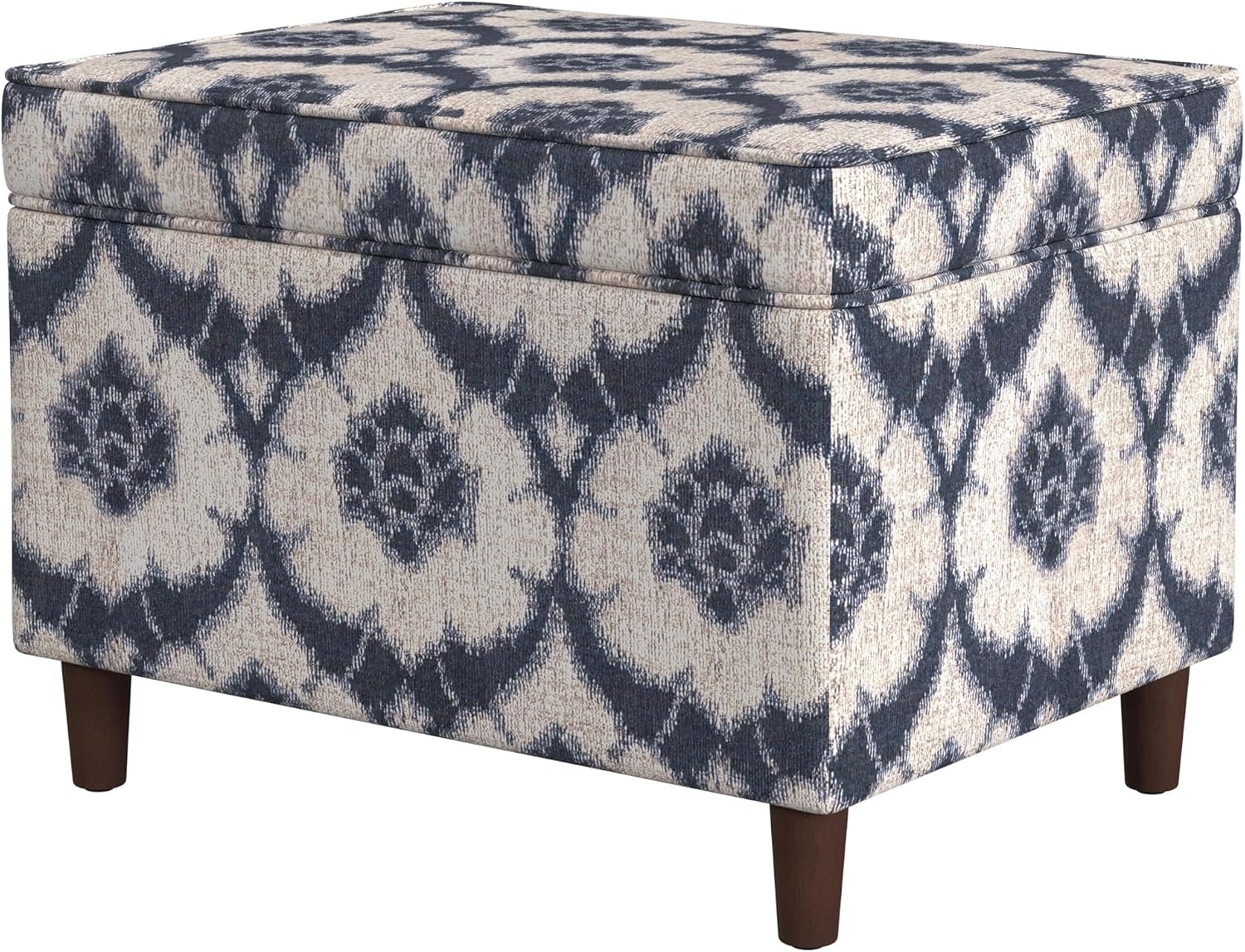 image:imageSpatial Order 24 Medium Tufted Storage Ottoman Espresso Brown Faux LeatherBlue Medallion Print