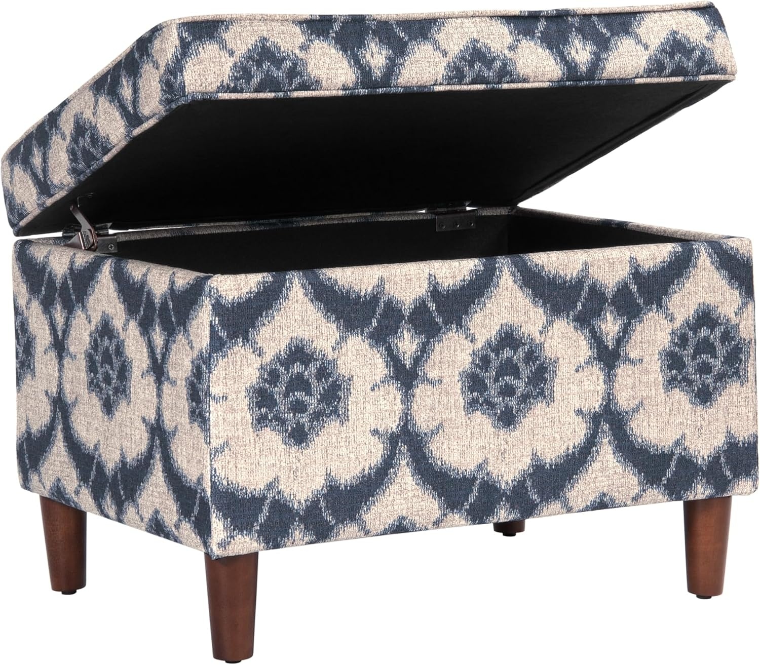 image:imageSpatial Order 24 Medium Tufted Storage Ottoman Espresso Brown Faux LeatherBlue Medallion Print