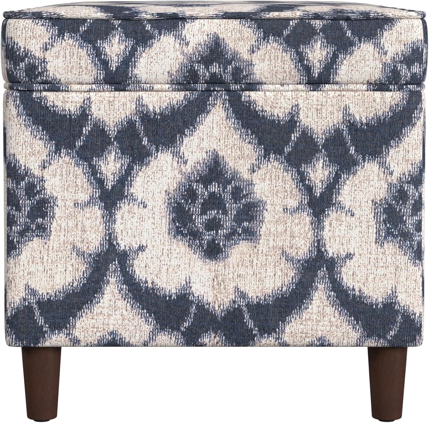 image:imageSpatial Order 24 Medium Tufted Storage Ottoman Espresso Brown Faux LeatherBlue Medallion Print