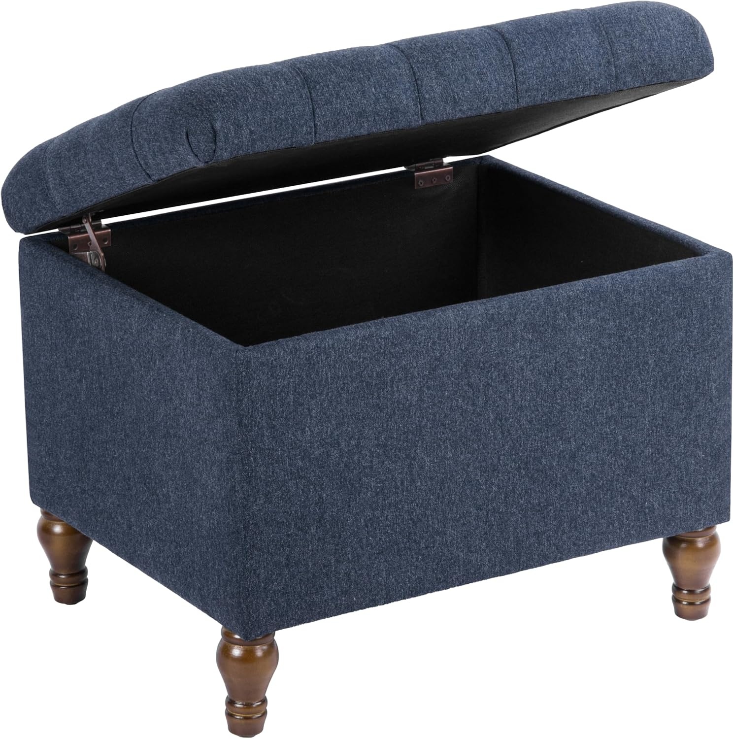 image:imageSpatial Order 24 Medium Tufted Storage Ottoman Espresso Brown Faux LeatherBlue Woven Fabric