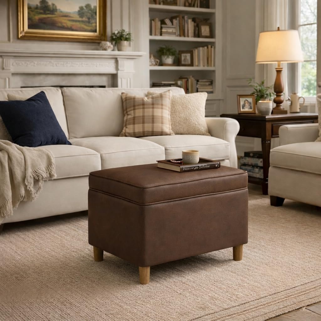 image:imageSpatial Order 24 Medium Tufted Storage Ottoman Espresso Brown Faux LeatherBrown Faux Leather