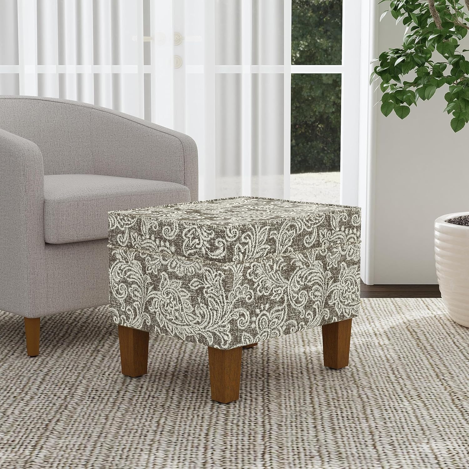 image:imageSpatial Order 24 Medium Tufted Storage Ottoman Espresso Brown Faux LeatherBrown Jacobean Print