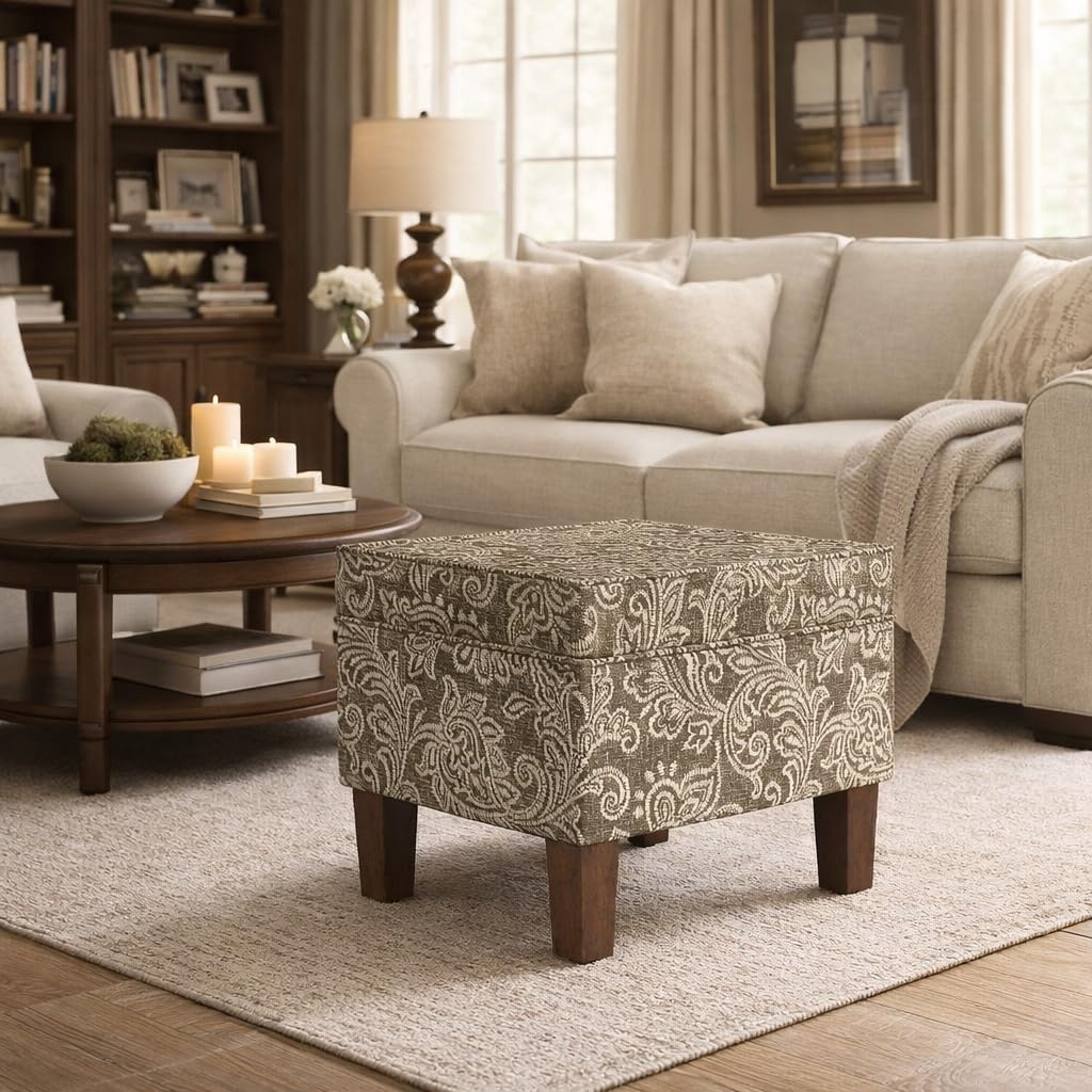 image:imageSpatial Order 24 Medium Tufted Storage Ottoman Espresso Brown Faux LeatherBrown Jacobean Print