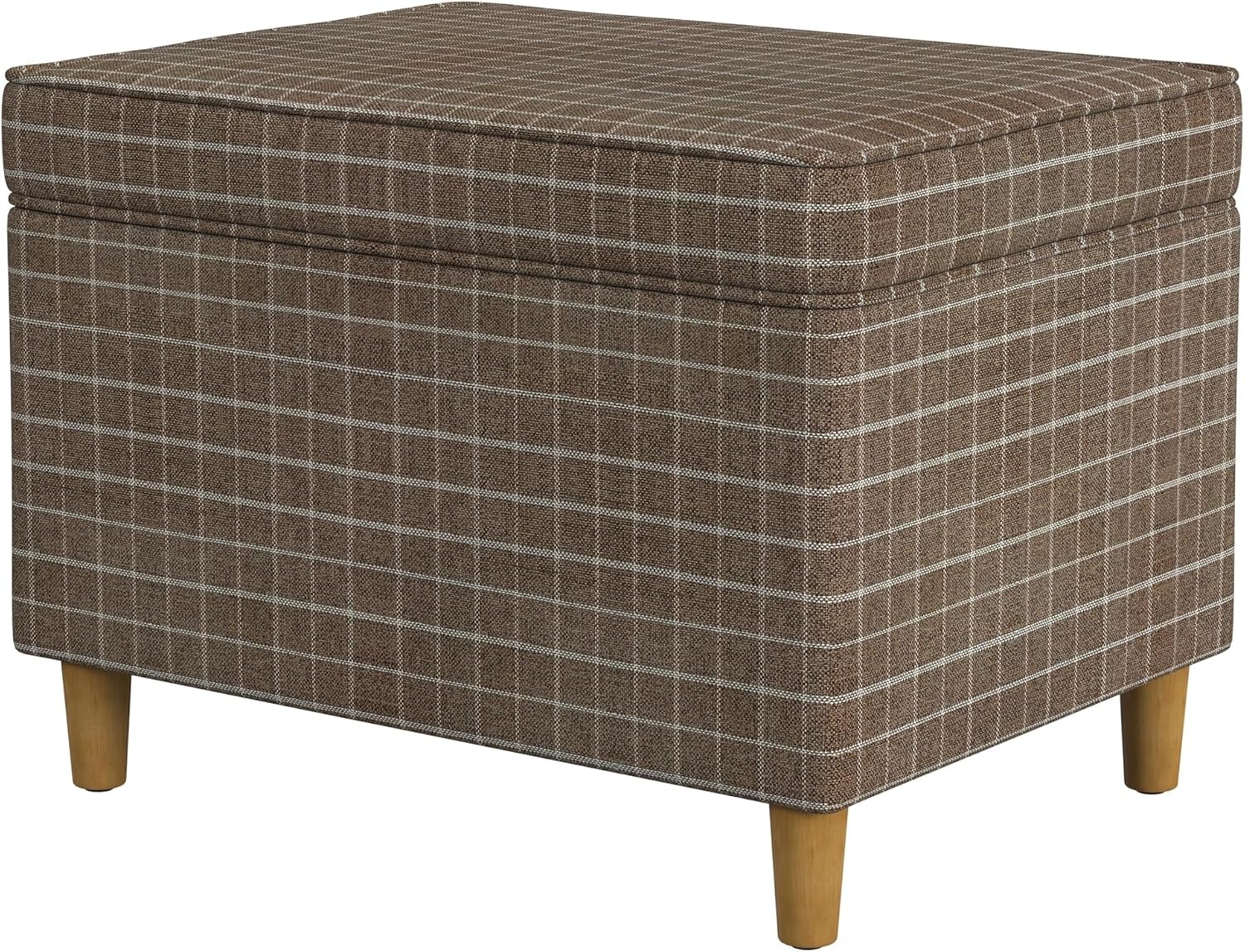 image:imageSpatial Order 24 Medium Tufted Storage Ottoman Espresso Brown Faux LeatherBrown Windowpane Fabric