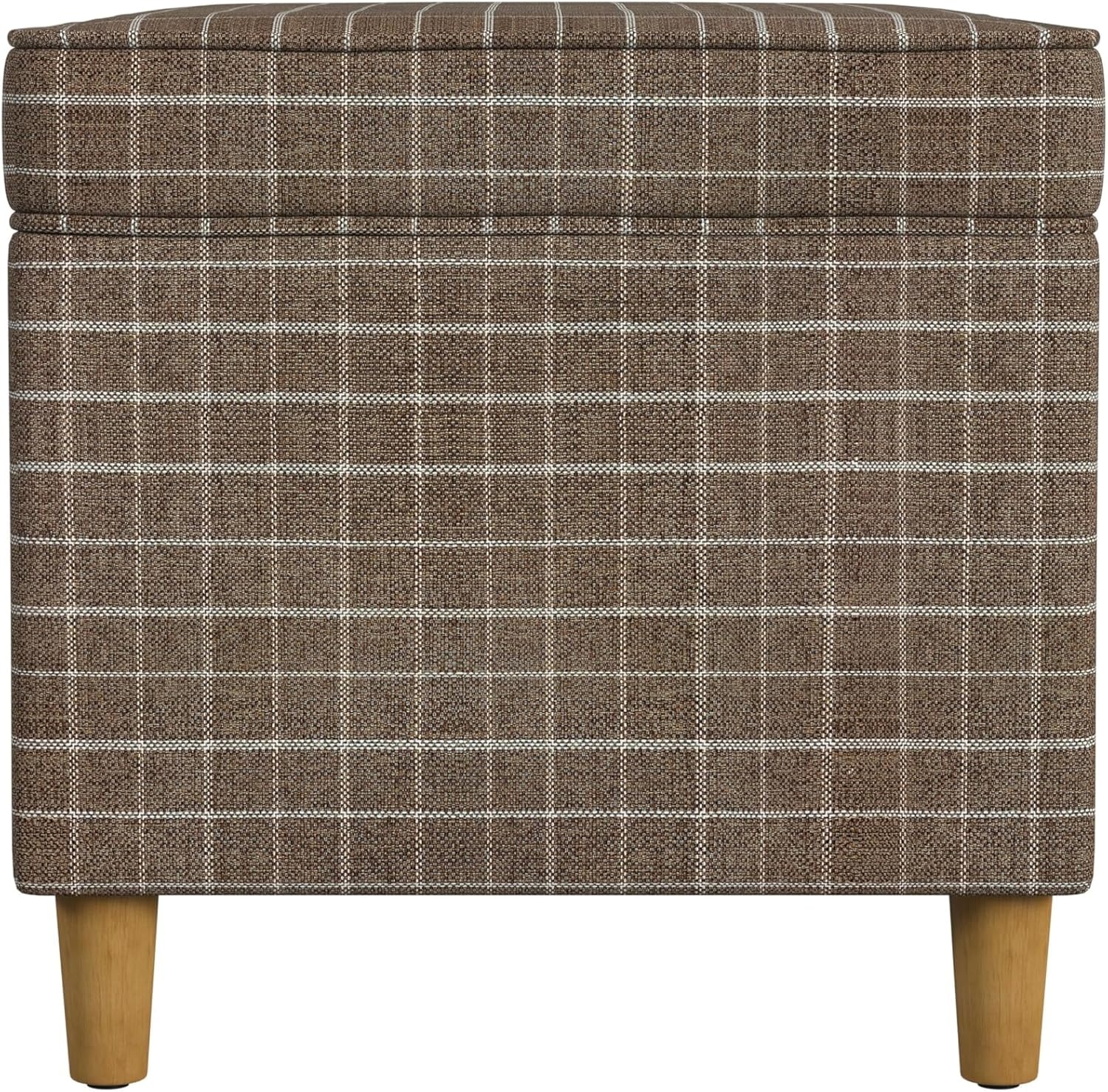 image:imageSpatial Order 24 Medium Tufted Storage Ottoman Espresso Brown Faux LeatherBrown Windowpane Fabric