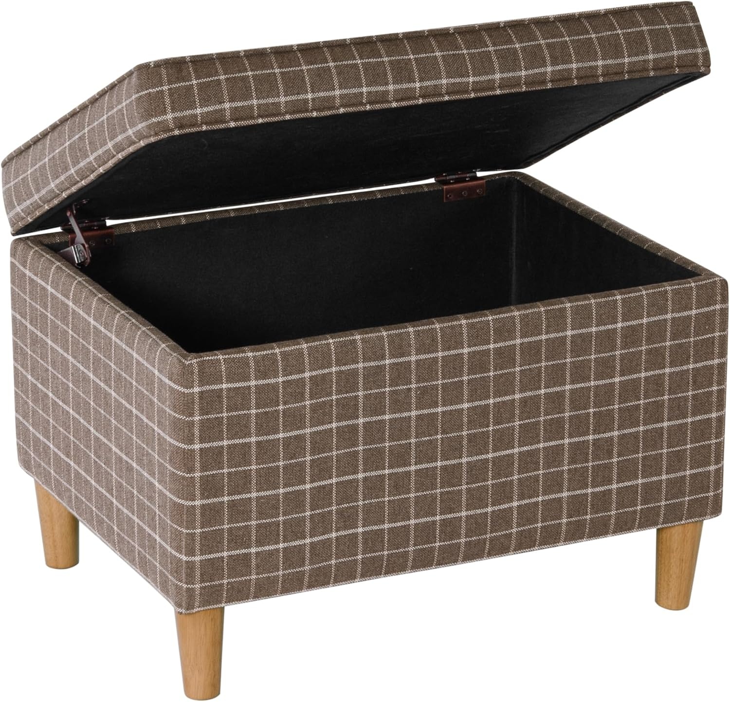 image:imageSpatial Order 24 Medium Tufted Storage Ottoman Espresso Brown Faux LeatherBrown Windowpane Fabric